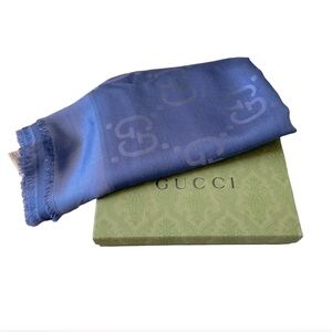 New in box Gucci blue silk scarf